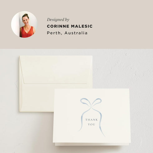 Pack, 10 10 Minted Thank You Cards Thank You Cards with Envelopes, Blank Card, Blue Bow Design, Baby Shower, New Mom