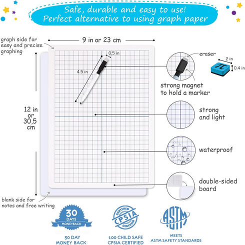 Simply Magic 12 Pack Double-Sided Dry Erase Graph Lap Boards, Individual Classroom Whiteboards for Students