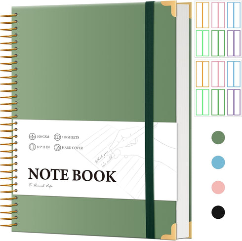 FLYING EAGLE Spiral Notebook, College Ruled 8.5 x 11, 220 Pages, A4 Large Hardcover Journal for Work School, Green with