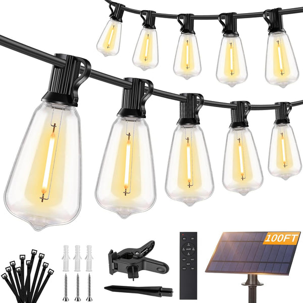 Brightever 100FT Solar String Lights Outdoor Waterproof with Remote, 36+2 Shatterproof ST38