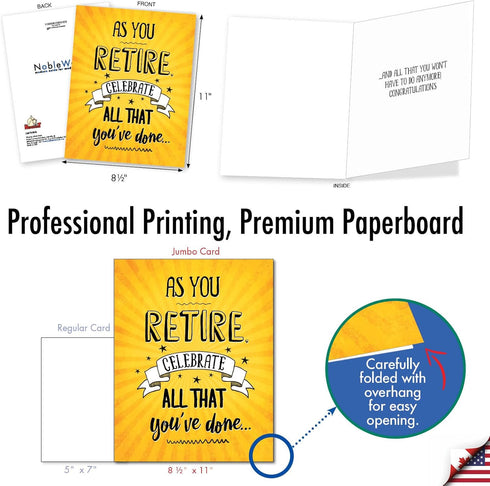 NobleWorks As You Retire Humor Retirement Card with Envelope, Business Teacher Coworker, Big 8.5 x 11 Inch