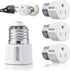 E26/E27 3 Prong Light Bulb Socket Adapter, Polarized Light Socket to Plug Converter for Patio, Garage, Porch