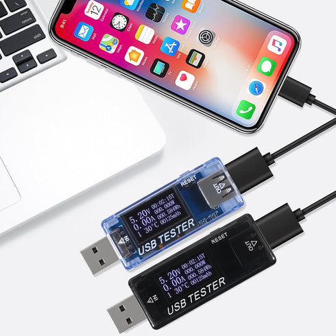 2pcs 8 in 1 USB Tester 10V 3A Voltage Current Meter Digital Multimeter Voltage Detector (Black+Blue)