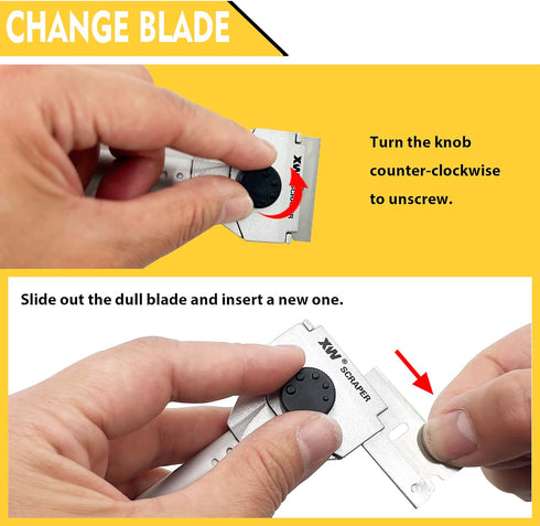 XW Razor Blade Paint Scraper Set, Heavy Duty Putty Knife with Quick Blade Change, Extra 20 PCS Blades
