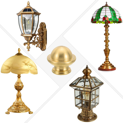 PATIKIL Lamp Finials Caps Knob, Solid Brass Lamp Shade Top Decoration Screw Cap Nuts with Brass Reducing Adapter