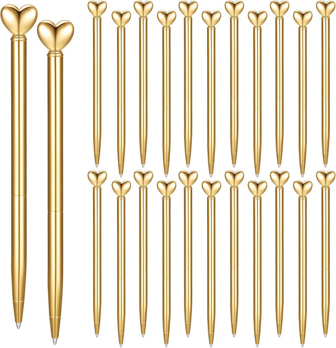 Thenshop 24 Pcs Heart Shaped Retractable Metal Pens - 1.0 mm Black Ink Decorative Pens for Engagement Gifts