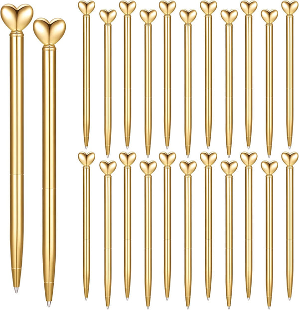 Thenshop 24 Pcs Heart Shaped Retractable Metal Pens - 1.0 mm Black Ink Decorative Pens for Engagement Gifts