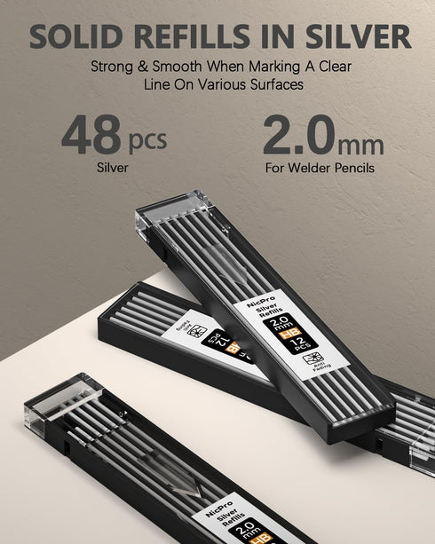 Nicpro 2mm Welder Mechanical Pencil Set with 24PCS Silver Refills, Metal Lead Holder for Welding, Cutting, Woodworking