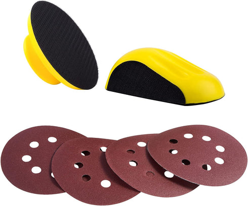 Hook and Loop Hand Sanding Block, 5 Inch Mouse and Round Sanding Holder, 2 PCS for Woodworking Sandpaper Holder
