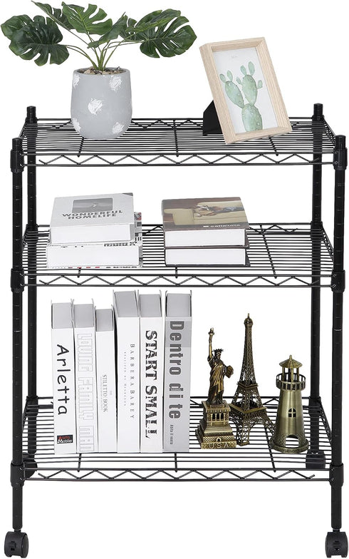 3-Shelf (3-Shelf) Shelving Storage Unit Adjustable Heavy Duty Metal Shelf with Wheels Casters for Laundry Office Garage
