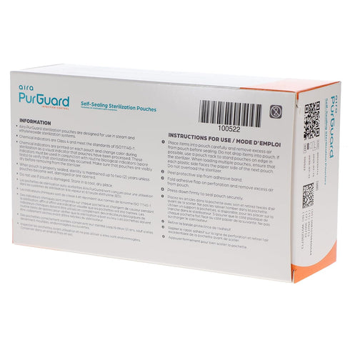 100522 3.50" 5.25" 200/Bx Aira PurGuard Self-Sealing Sterilization Pouches X Paper/Blue Film