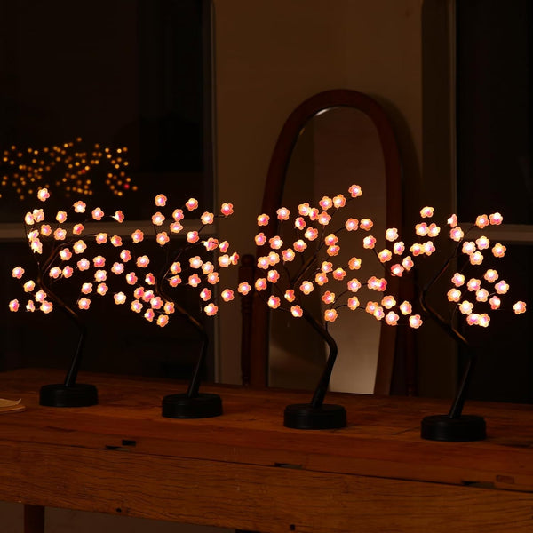 4 Pack Cherry Blossom Tree Lamp, 18inch 36 Led Bonsai Tree Lights,