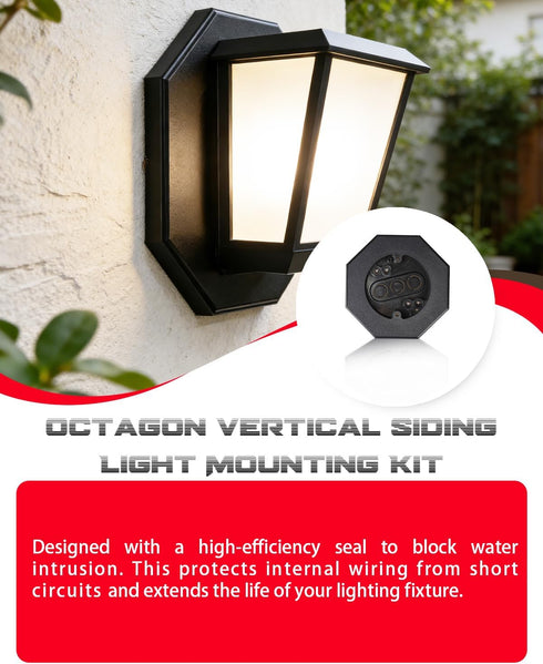 PYRLAB 8161 Set 2-Pack Siding Mounting Block - Octagon Vertical Siding Kit with Integrated Electrical Junction Box