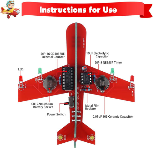 3 Soldering Learning Kit, ICSTATION DIY Airplane Kit with Color LED Flashing Lights Airplane Soldering Project Kit