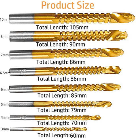 YUENTOEN Twist Drill Bits - 8Pcs Serrated Drill Bit Set, Titanium Coated HSS Sharp 3-10mm Carpenter Hacksaw Drill Bit Spiral Saw Drill Bit for Wood Woodworking Steel Metal Plastic Screw Hole Saw