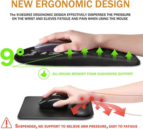 Ergonomic Mouse Pad with Wrist Support, Upgrade Mousepad with Massage Design, Non-Slip PU Base for Pain Relief,