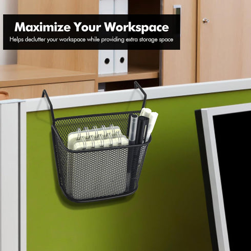 Poeland Cubicle Hanging Basket for Office, Easy Hang-on Metal Mesh Shelf Storage Organizer for Desk Partitions