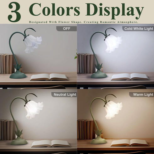 GUIGUZHJ 3 E26 Bulb, Flower Table Lamp, Level Brightness Vintage Flower Reading Light with Cute Desk Lamp Bedside Lamps