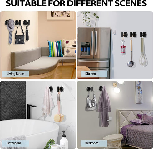 Towel Hooks for Bathroom, 2 Pack Wall Mount Heavy Duty Black Matte Towel Holder for Kitchen & Bedroom