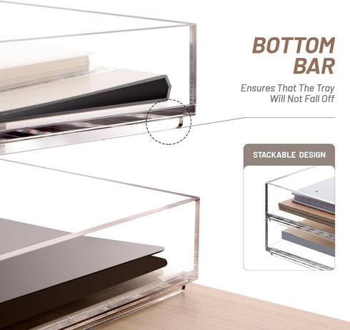 SANRUI Desk Organizer Tray, 2 Tier Acrylic Paper Organizer, Clear Letter Tray, Stackable Paper Sorter for Office Home