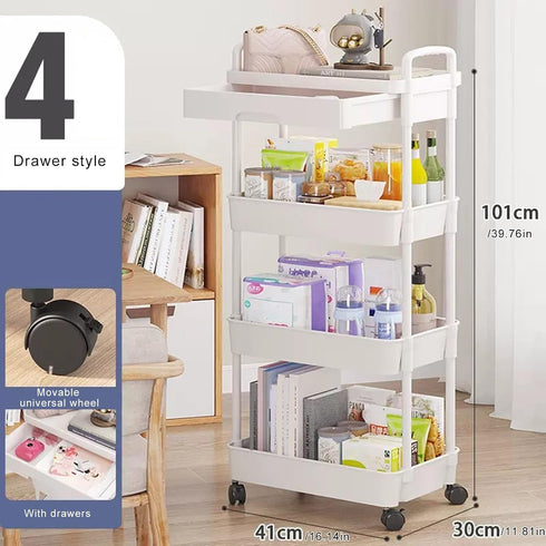 D-GROEE 3/4 Tier Rolling Cart with Drawer, Movable Metal Utility Cart on Wheels, Easy Assembly Multifunctional Storage