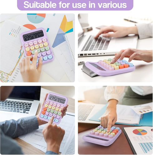 Mechanical Pushbutton Calculator, 12 Digit Large LCD Display, Big Buttons, Colorful Candy Calculator for Home
