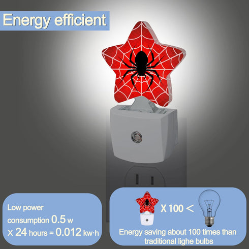 Halloween Red Spider Night Lights Plug Into Wall,Spiderweb Star Night Light for Kids,Nightlight with Dusk to Dawn Smart