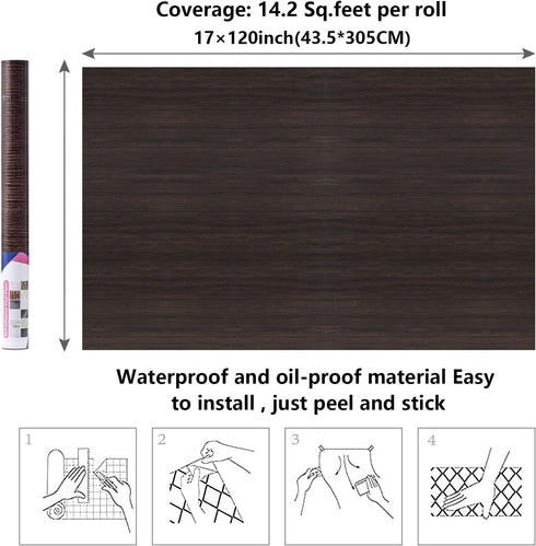 Arthome Peel and Stick Wood Contact Paper, Self-Adhesive Brown Walnut Wallpaper for Countertops, Easy to Clean 17"x120"