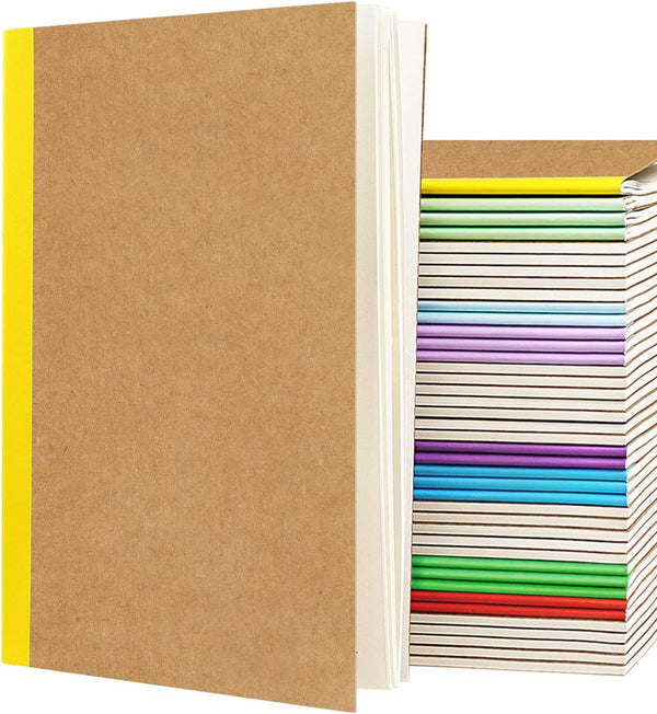 Gwybkq A5 Lined Kraft Composition Notebooks Bulk 40 Pcs (5.5x8.3) College Ruled with Rainbow Spine, 60 Pages