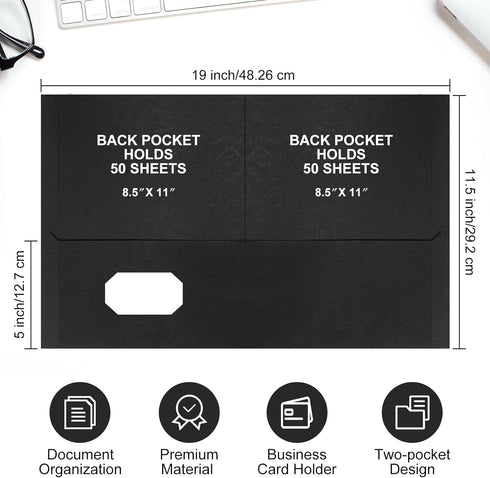 Harloon 75 Pack Two Pocket Portfolio Folders | 8.5 x 11 Inches | Textured Paper | Black | Business Card Slot