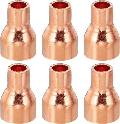 PATIKIL 1/2" to 1/4" ID Copper Reducer, 6pcs 99.9% Pure Copper Reducing Coupling