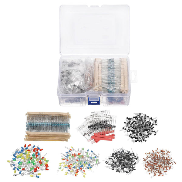 PATIKIL 1490Pcs Electronics Component Assortment Kit, Metal Film Resistors, LED Diodes, Common Diodes, Transistors