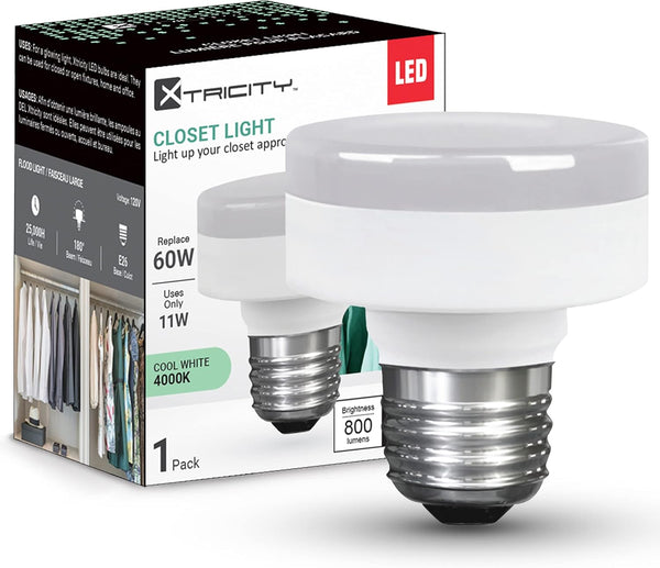 Xtricity LED Closet Puck Light Bulb, Dimmable, Flat Light Bulb, 11W (60W Replacement), 800 Lumens, 4000K Cool White, 1