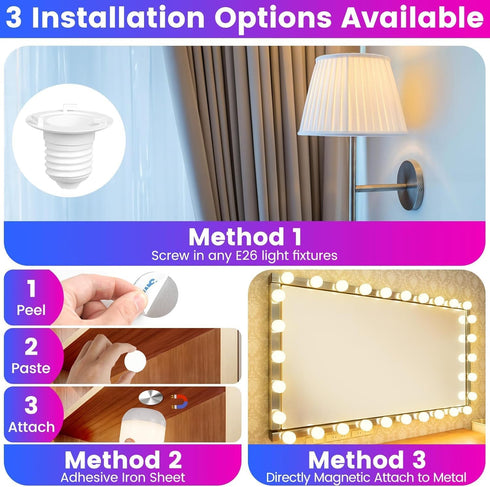 Yochoice 2-Pack Bulb E26 Dimmable Bulb 3 12 Bulb Rechargeable Battery Operated Light with Remote Control, Battery