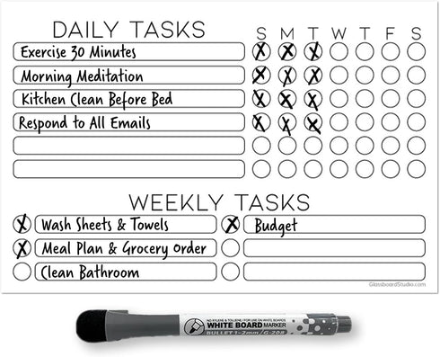 Dry Erase Whiteboard Task Planner by Glassboard Studio | Removable and Restickable Adhesive Decal | Fine-Tip Magnetic Marker Included (6 x 9 inches, White) by Glassboard Studio
