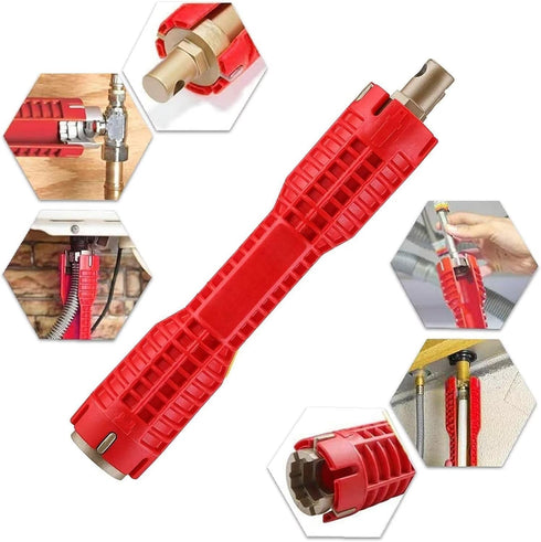 8-in-1 Faucet and Sink Installer Multi-purpose Wrench Tool for Bathroom, Kitchen Plumbing Repair (Red)