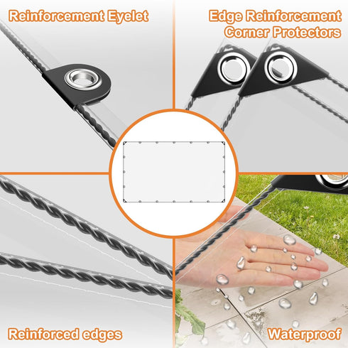 8 16 Grommets, x Clear Tarp, Clear Vinyl Tarp with Heavy Duty Waterproof Transparent Plastic Tarpaulin Cover for Patio