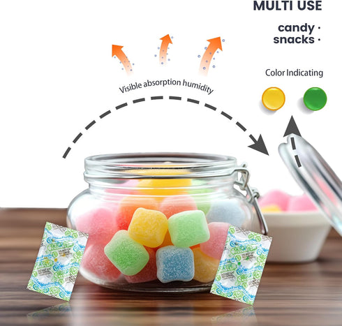 50Pcs 1 Gram Food Safe Silica Gel Desiccant Packs, Indicating Moisture Absorbers for Storage