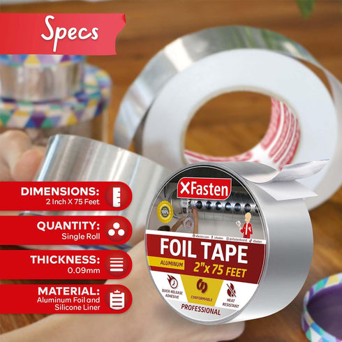 XFasten Aluminum Foil Tape, 2 Inches x 75 Feet Heavy Duty Ductwork Tape for HVAC