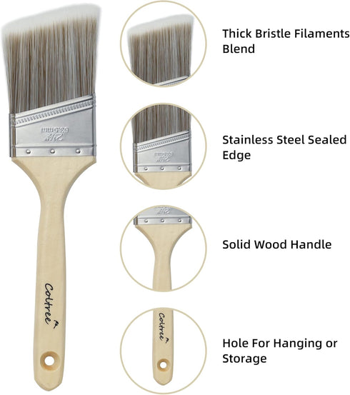 Paint Brushes Set, 5 Pcs for Wall and Trim, Flat and Angle Paintbrushes, Suitable for Oil-based and Water-based Paints