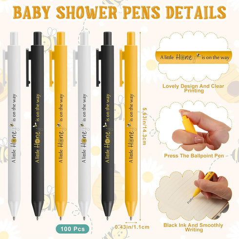 80 Set Engrowtic Bee Baby Shower Gifts Pens for Guest Bee Themed Baby Shower Party Favors Ballpoint Pens with Thank You