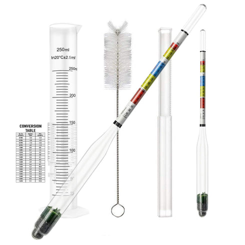 Triple Scale Alcohol Hydrometer (2 pcs) and Test Jar for Home Brew, Wine, Beer, Cider - Combo Set