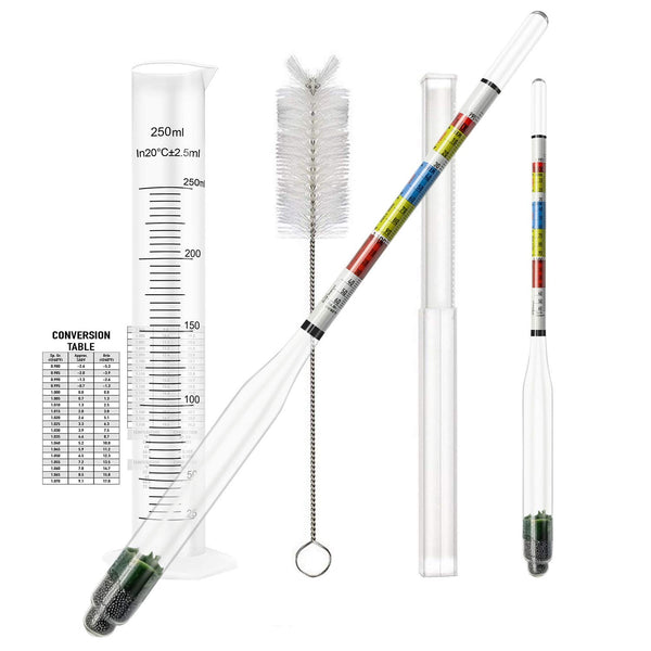 Triple Scale Alcohol Hydrometer (2 pcs) and Test Jar for Home Brew, Wine, Beer, Cider - Combo Set