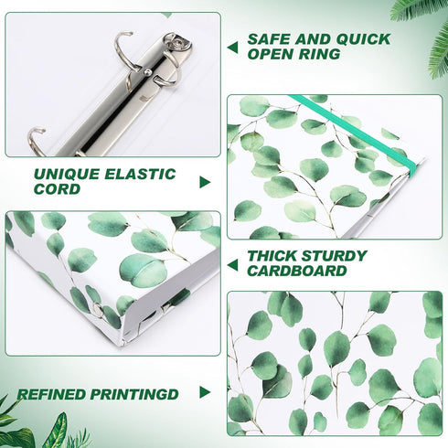 Colarr 4 Pcs Cute Mini Eucalyptus Leaves Binders, 5.5 x 8.5 Three Ring Decorative Hardcover
