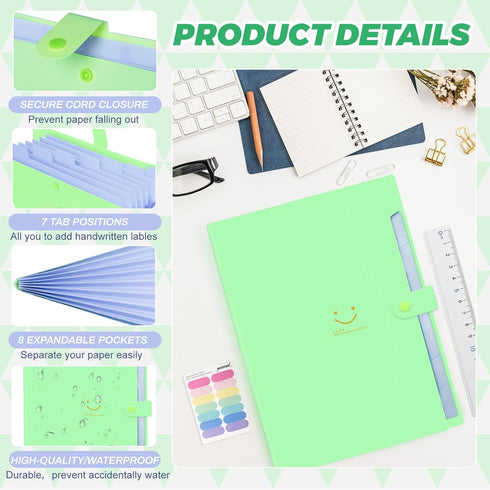 Expanding File Folder, 8 Pockets Accordion Organizer, A4 Letter Size Document Receipt Organizer for Classroom, Home,
