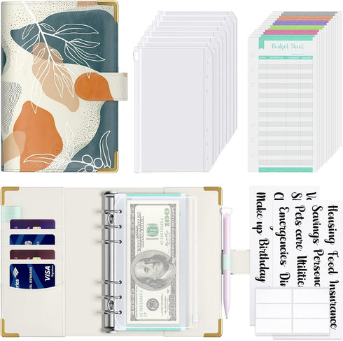 Rnivvi Budget Binder with Zipper Envelopes, A6 Cash Envelopes for Budgeting, PU Leather Organizer