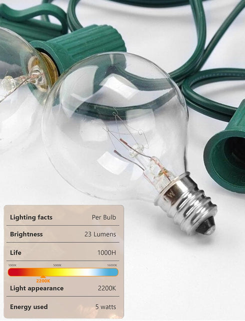 G40 Bulbs,Clear Bulb E12 C7 1.5 Inch 5 Bulbs White-50 Pack Abeja Replacement Light Globe fits Candelabra Screw Base