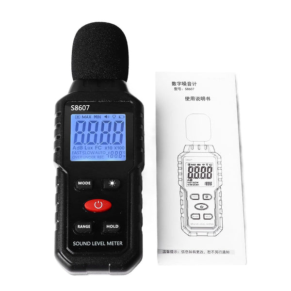 S8607 Digital Sound Level Meter, Portable Decibel Meter with LCD Display Backlight, 30dB to 130dB