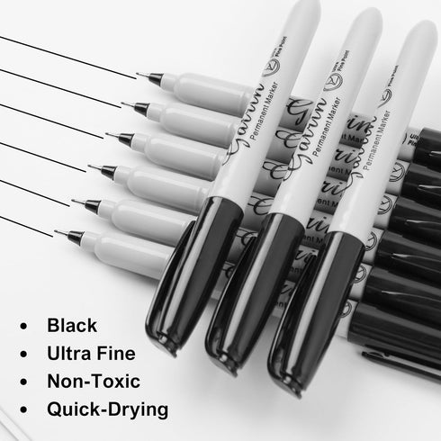 Ultra Fine Point Black Permanent Markers, 36 Pack for Paper, Plastic, Stone, Glass, and Metal