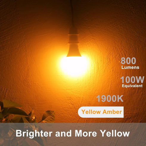 Dusk to Dawn Bug Light Bulbs Outdoor, 1900K Amber Yellow, 800 Lumen, LED 12W, A19 E26, 4-Pack, HQ-H020 by Qualilux